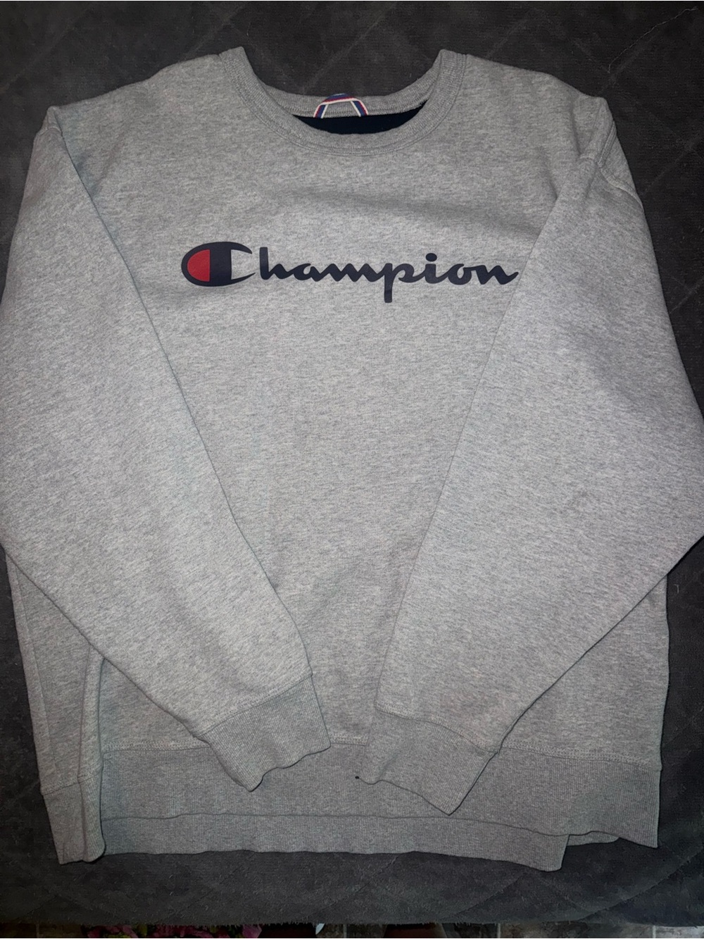Champion Gray Crewneck Sweatshirt with Navy & Red Logo